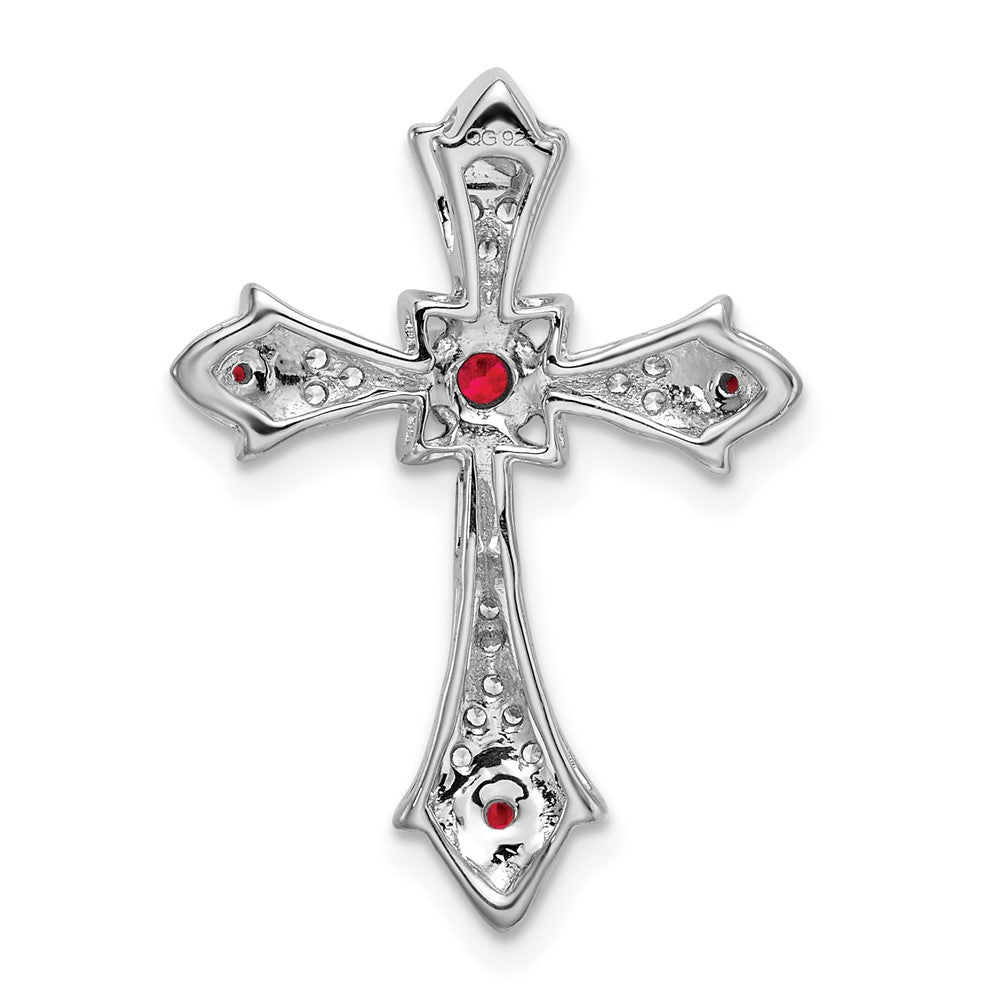 14k White Gold Ruby and Diamond Fleur de Lis Cross Chain Slide
