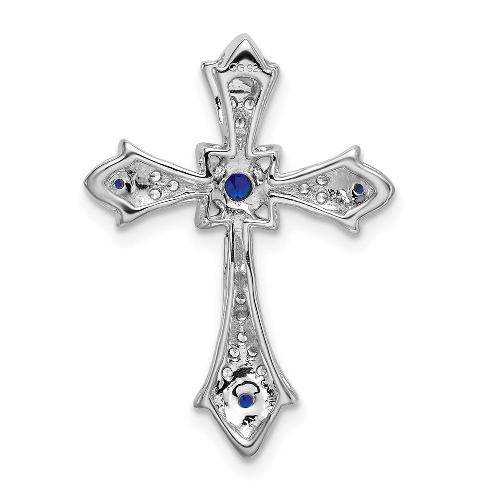 14k White Gold Sapphire and Diamond Fleur de Lis Cross Chain Slide
