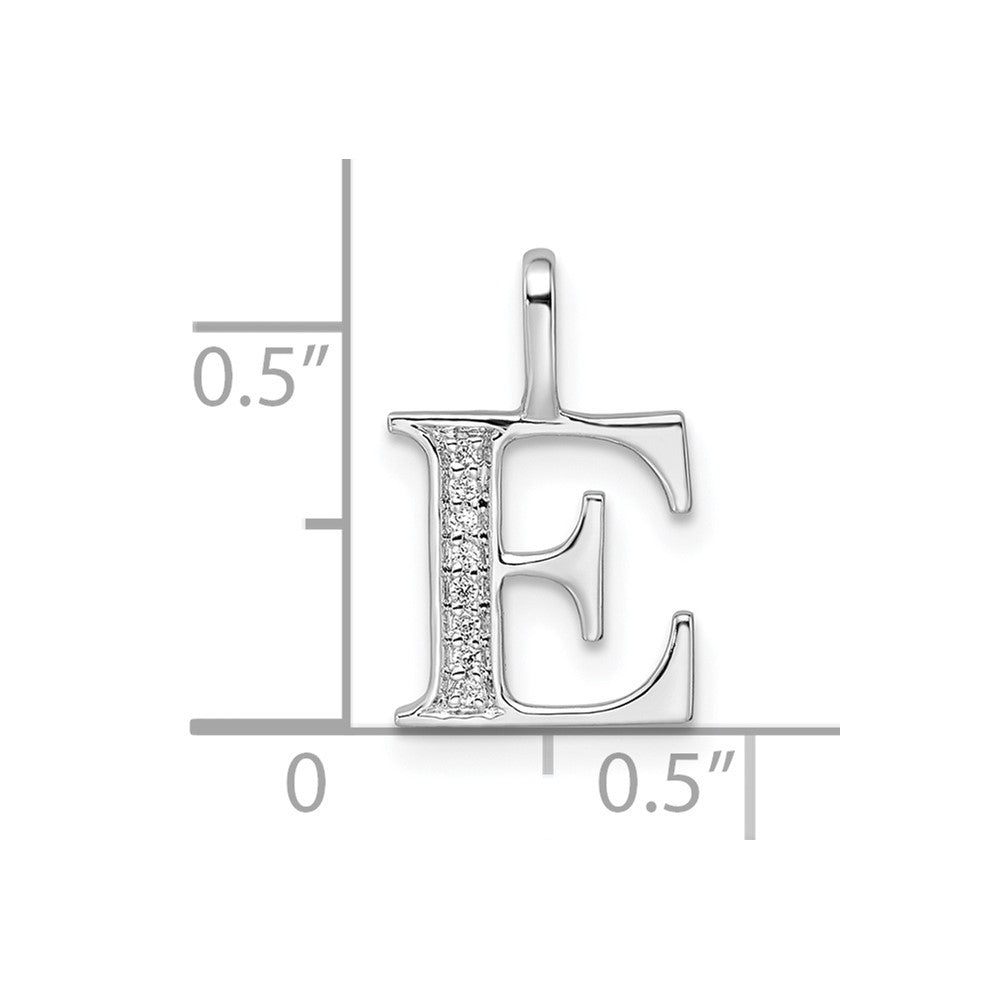 14K White Gold Diamond Letter E Initial Pendant