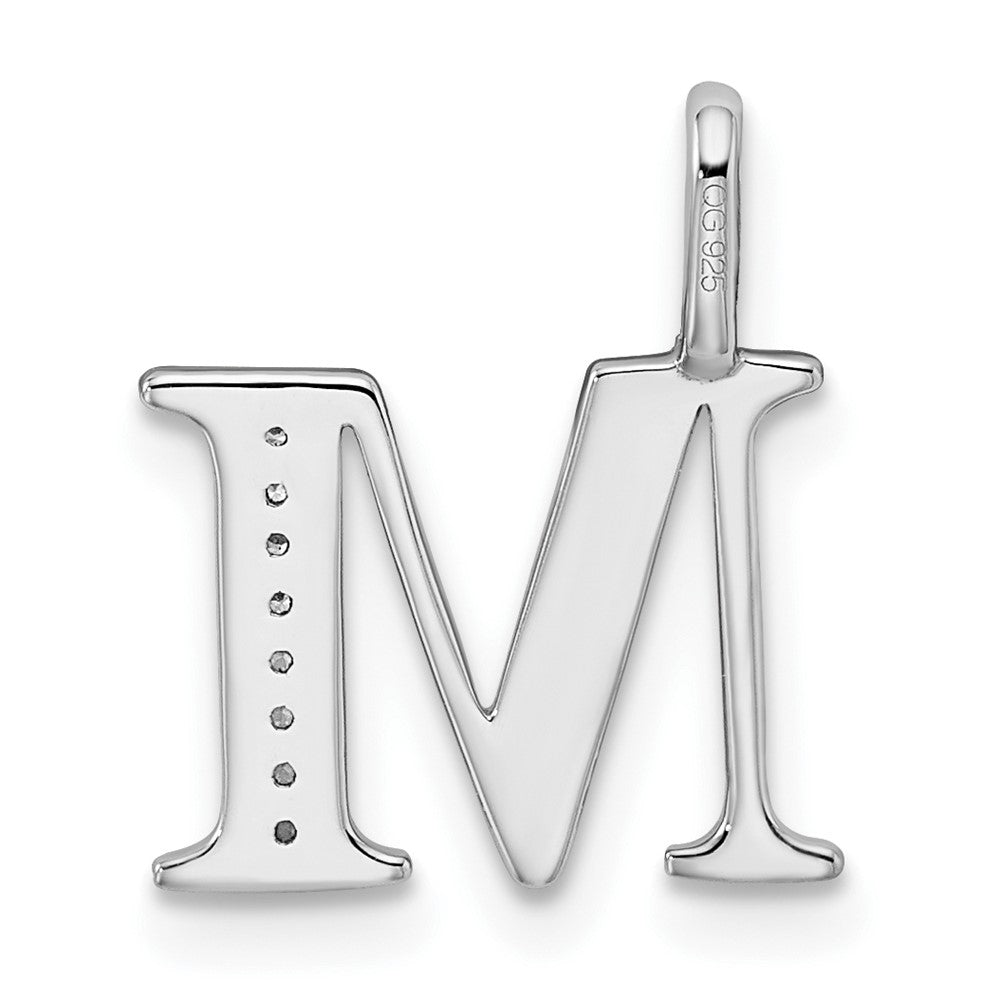 14K White Gold Diamond Letter M Initial Pendant