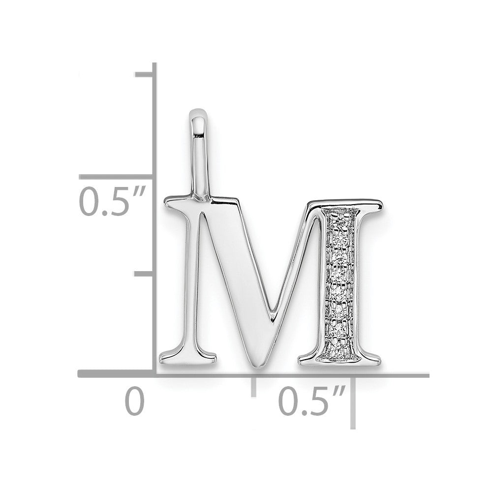 14K White Gold Diamond Letter M Initial Pendant