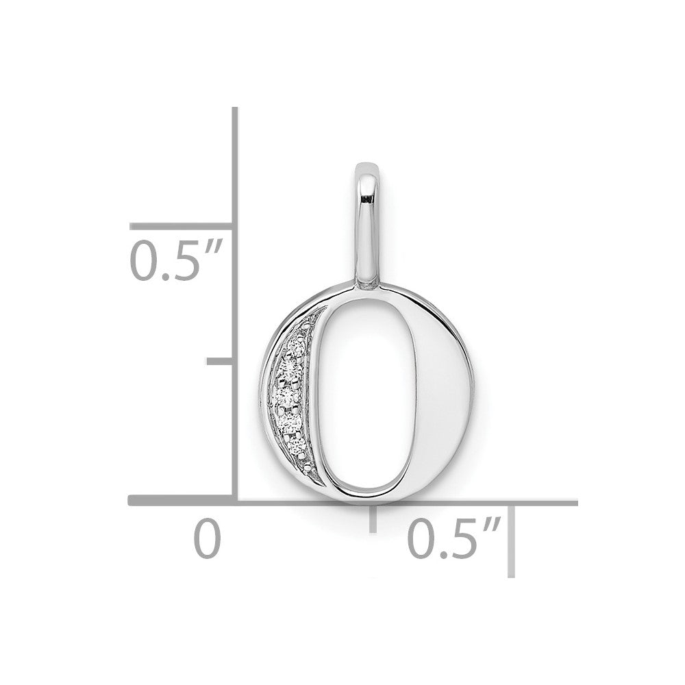 14K White Gold Diamond Letter O Initial Pendant