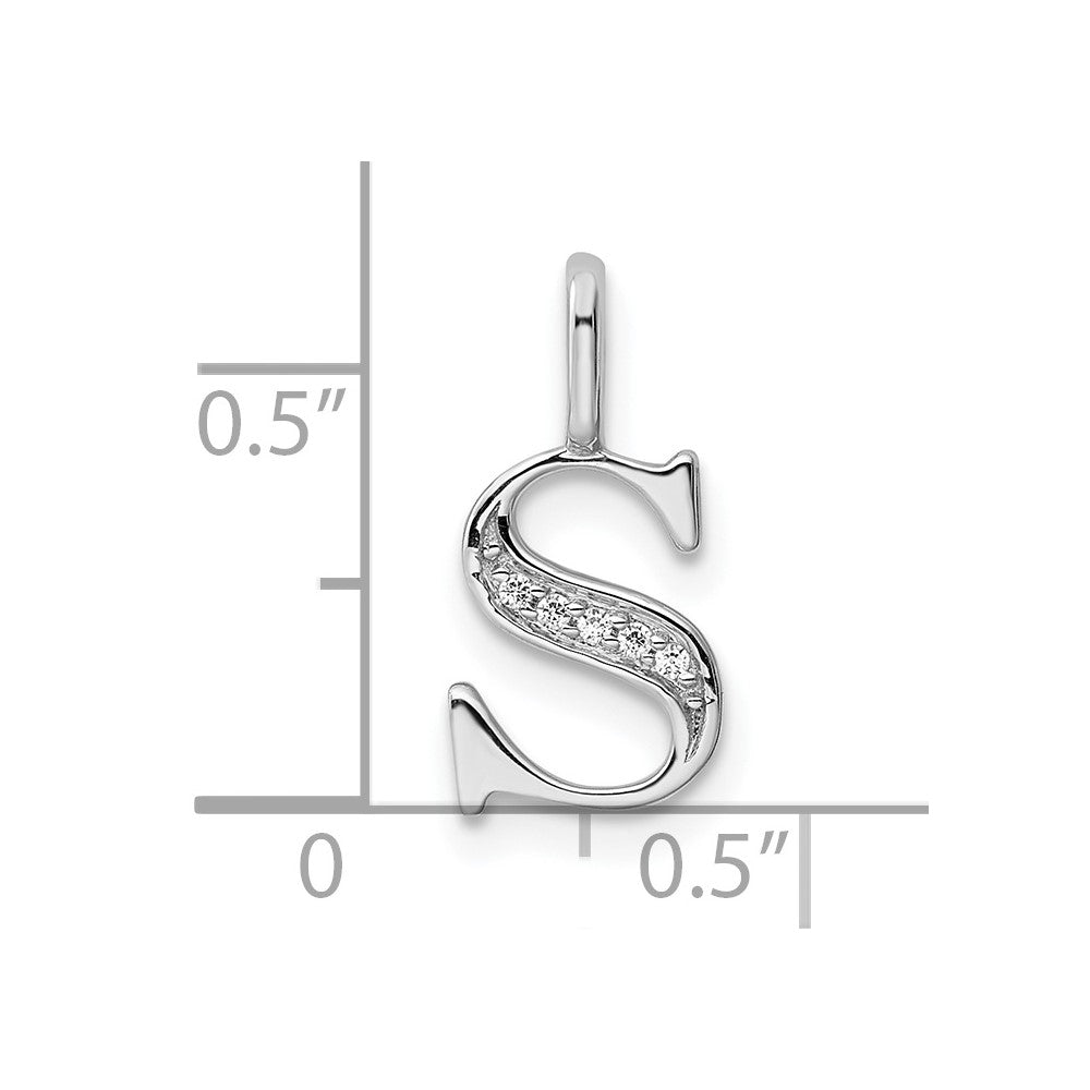 14K White Gold Diamond Letter S Initial Pendant