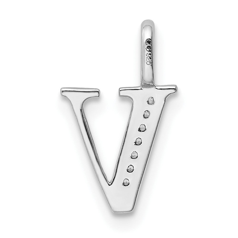 14K White Gold Diamond Letter V Initial Pendant