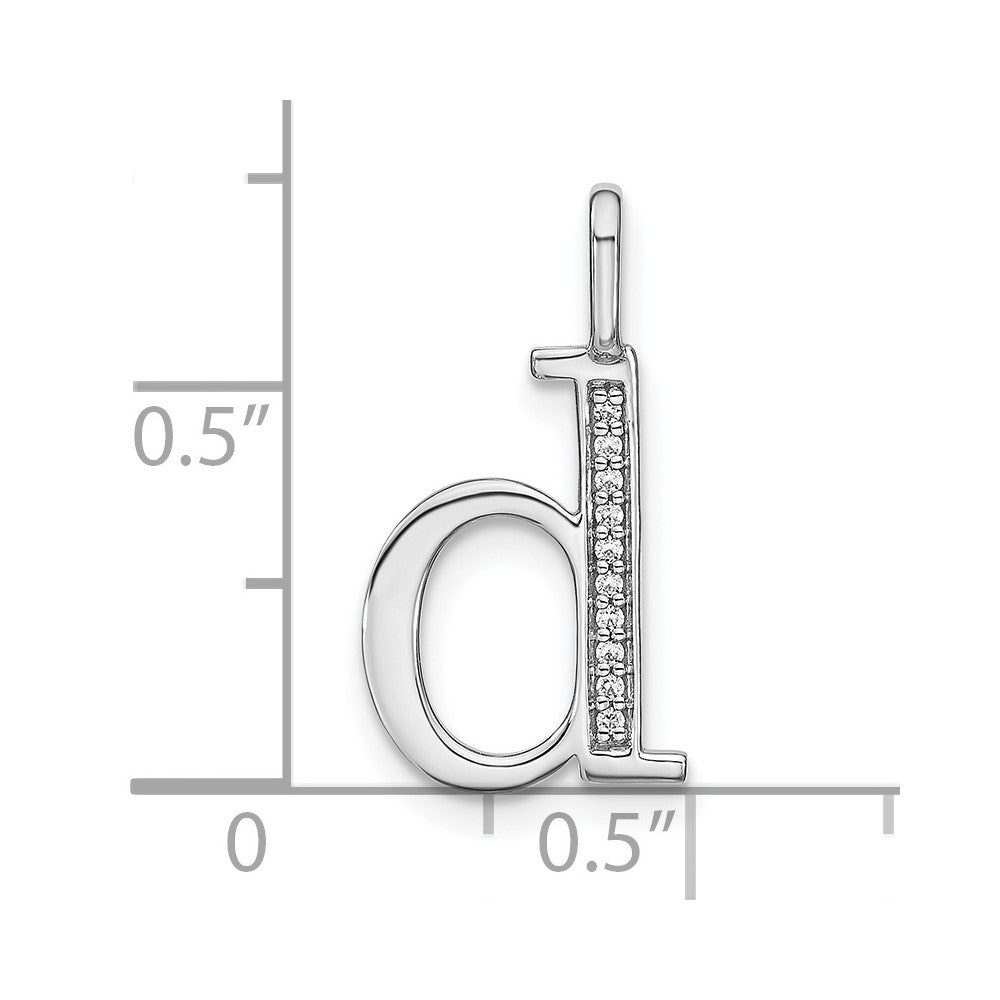 14K White Gold Diamond Lower Case Letter D Initial Pendant