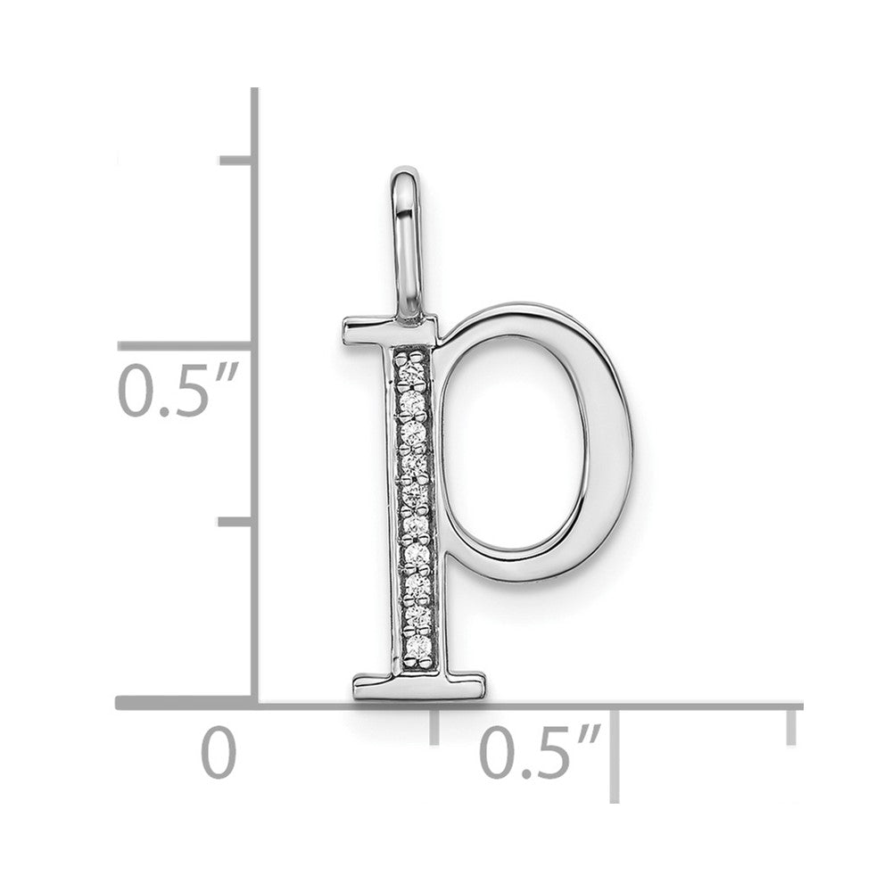 14K White Gold Diamond Lower Case Letter P Initial Pendant