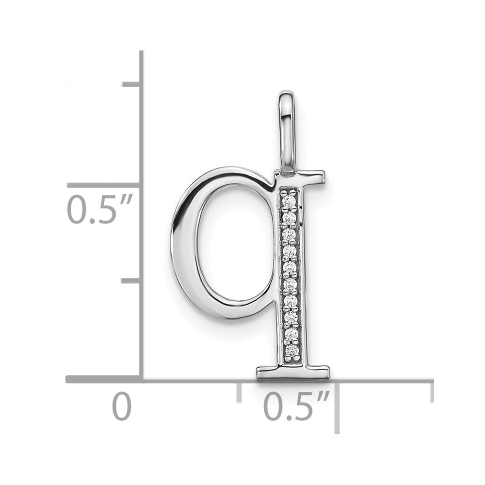 14K White Gold Diamond Lower Case Letter Q Initial Pendant