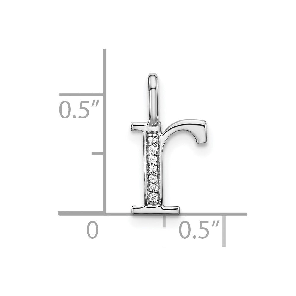14K White Gold Diamond Lower Case Letter R Initial Pendant