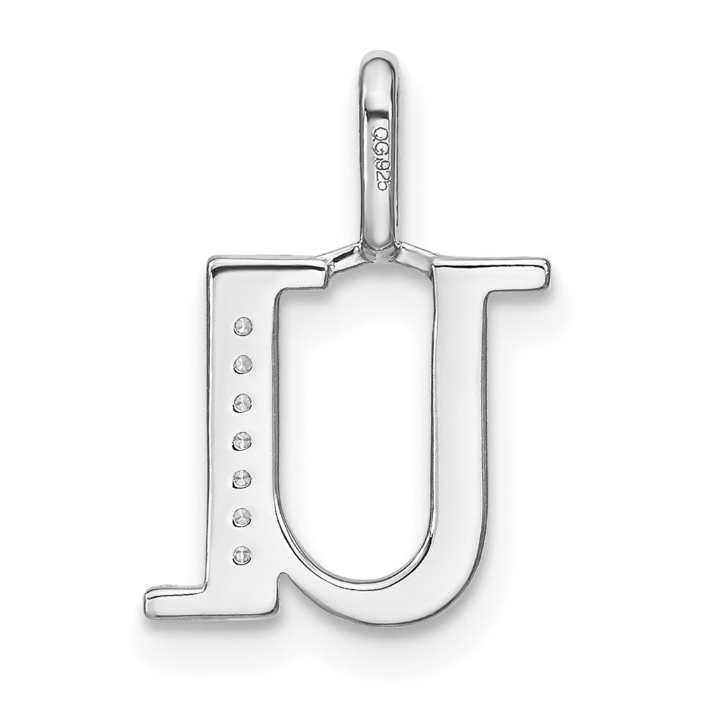 14K White Gold Diamond Lower Case Letter U Initial Pendant