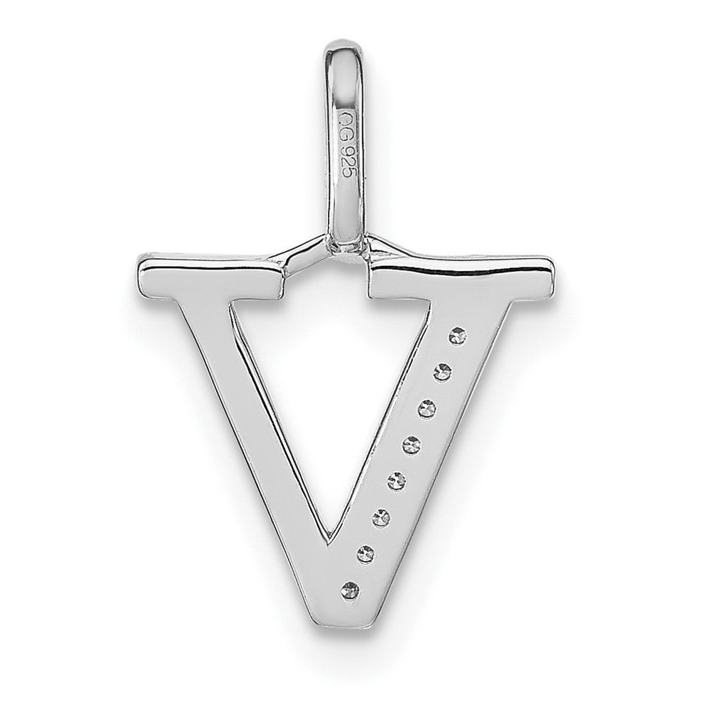 14K White Gold Diamond Lower Case Letter V Initial Pendant