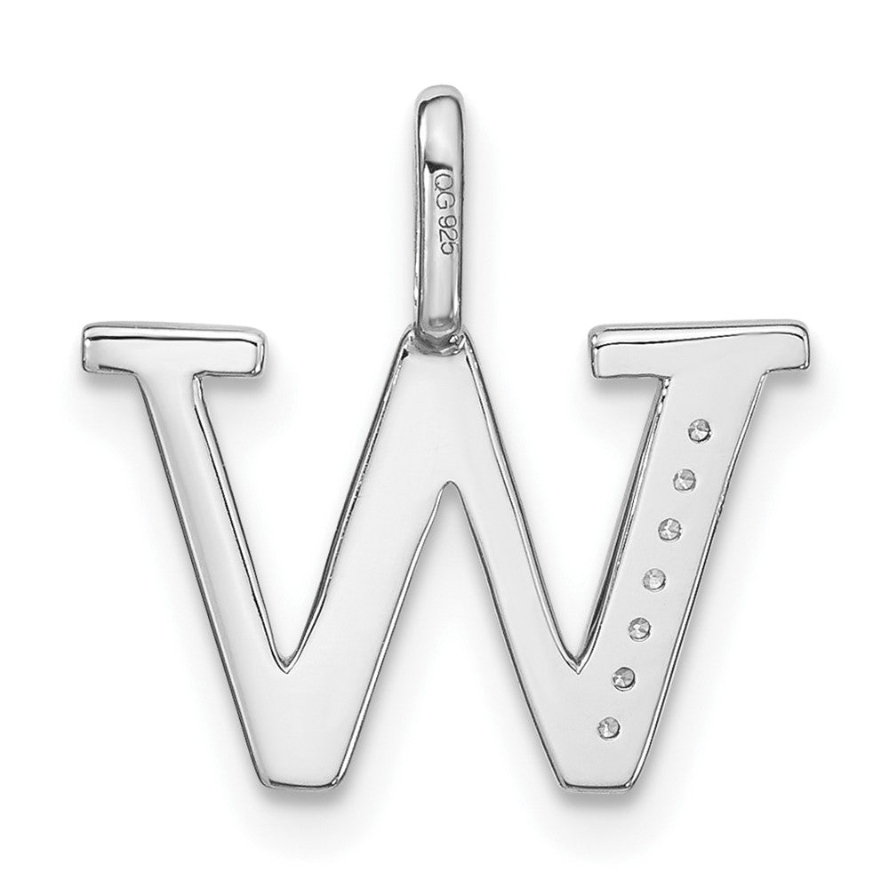 14K White Gold Diamond Lower Case Letter W Initial Pendant