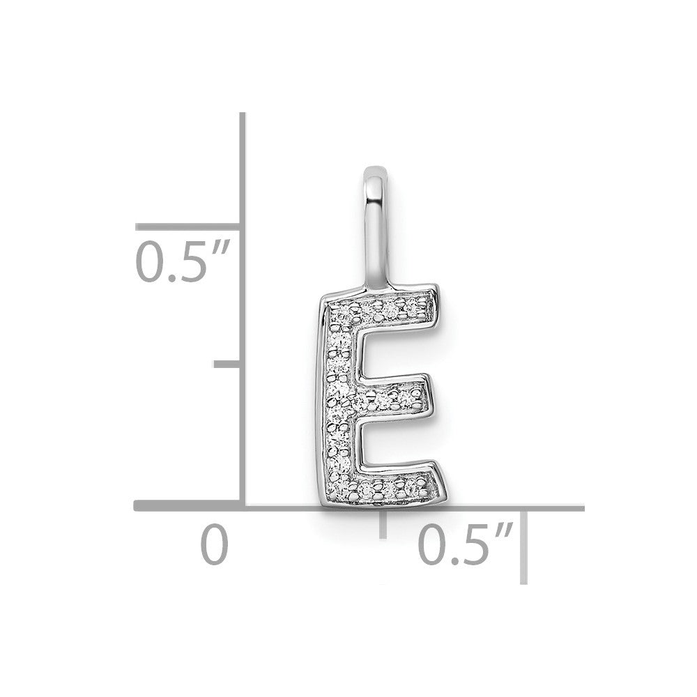 14K White Gold Diamond Letter E Initial Pendant