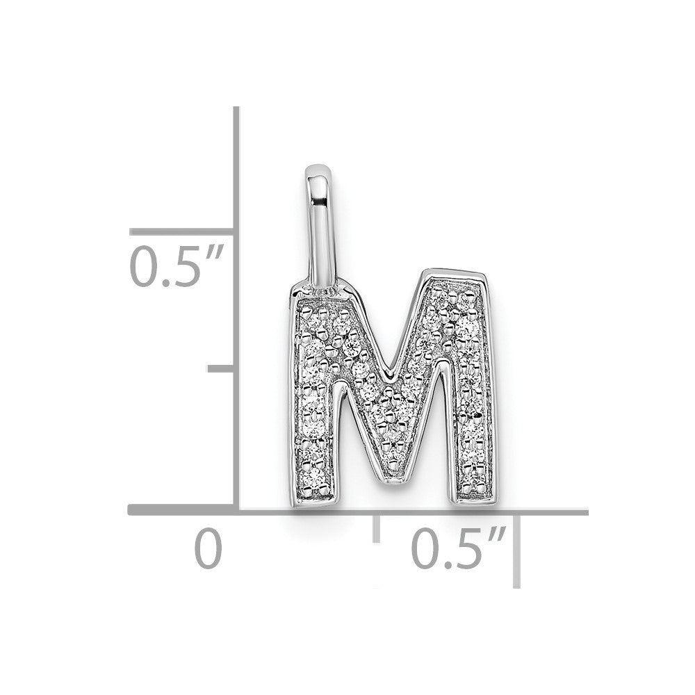 14K White Gold Diamond Letter M Initial Pendant