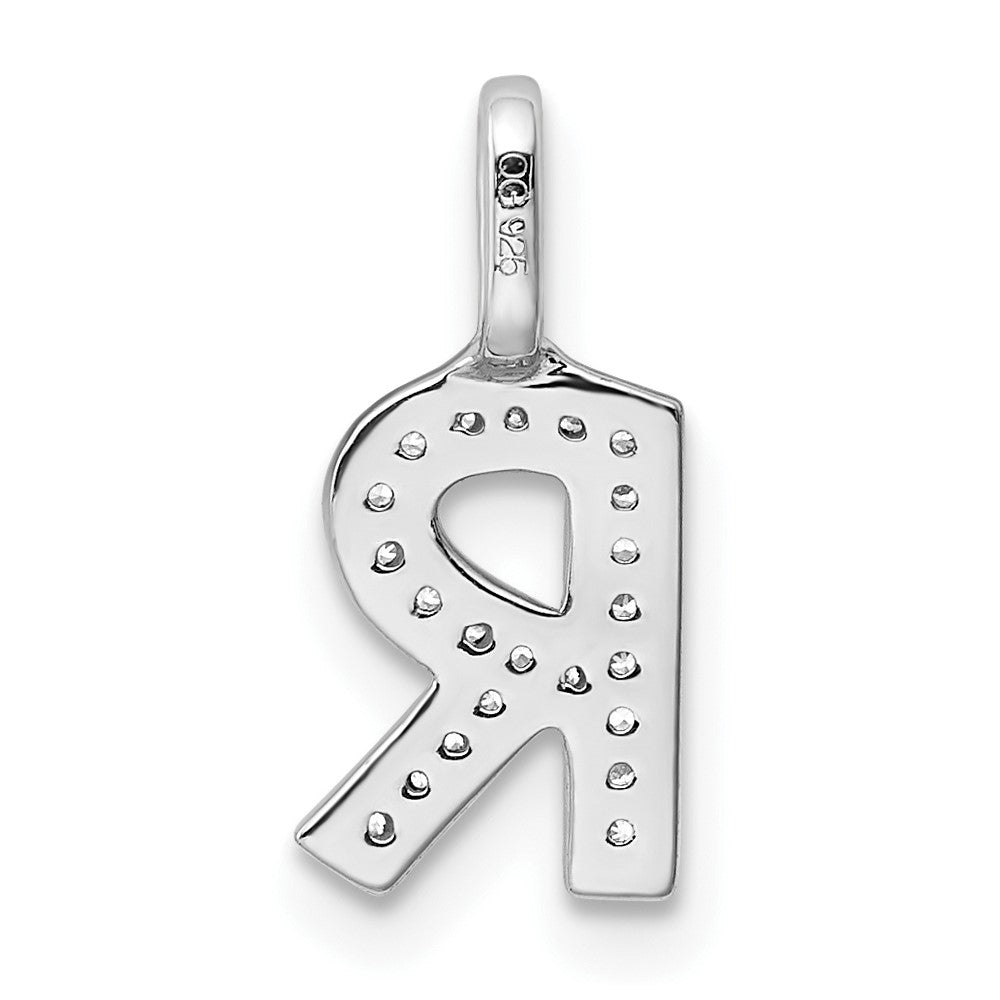 14K White Gold Diamond Letter R Initial Pendant