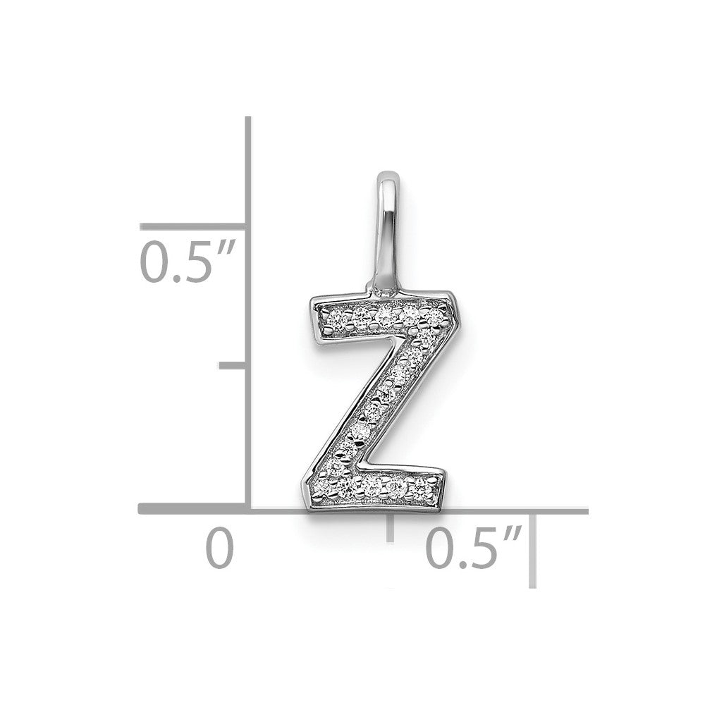 14K White Gold Diamond Letter Z Initial Pendant