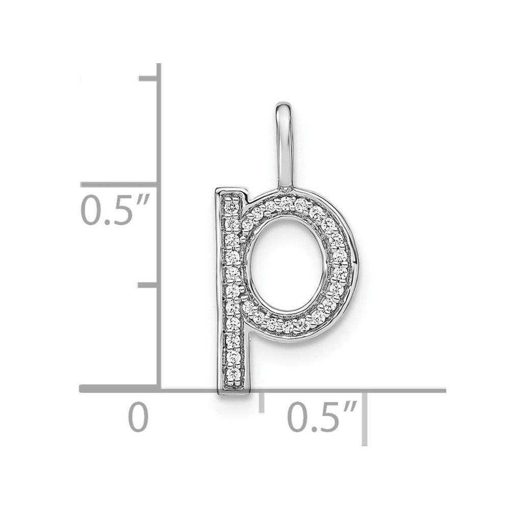 14K White Gold Diamond Lower Case Letter P Initial Pendant