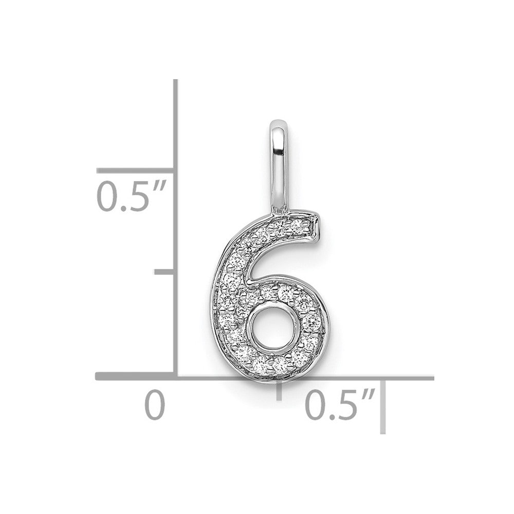 14k White Gold Diamond Number 6 Pendant