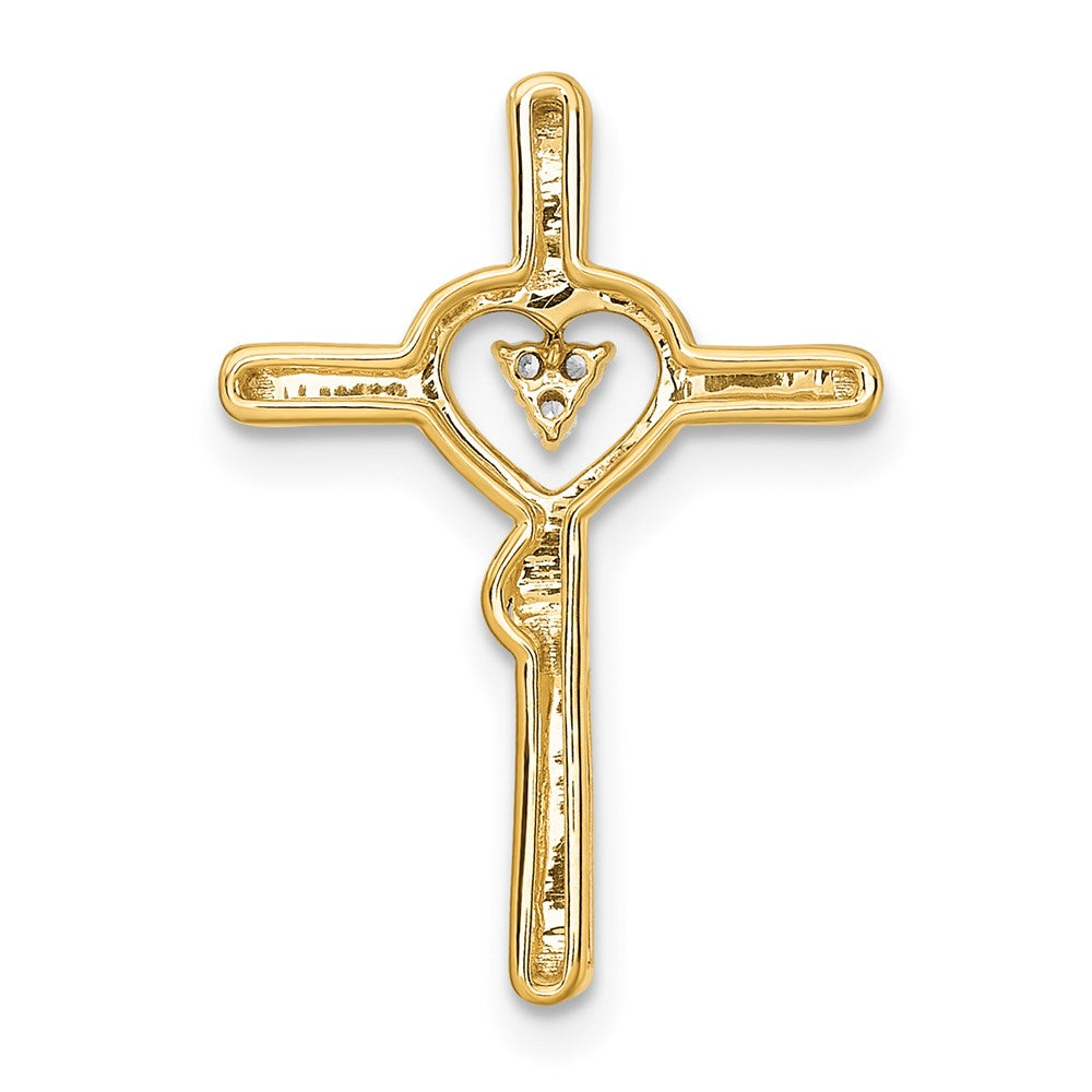 14k Polished Cross with Heart Diamond Chain Slide