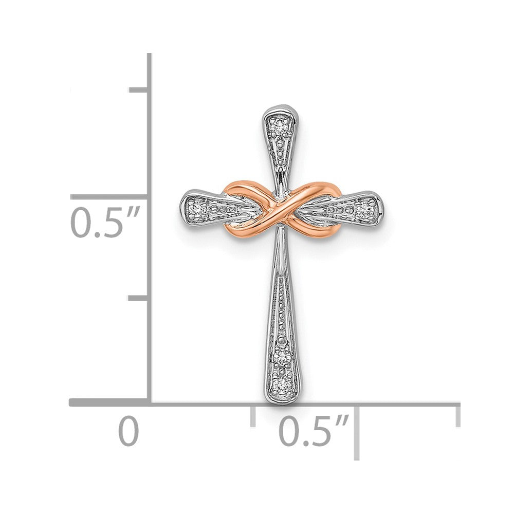 14k Two-tone White & Rose Cross w/Infinity Diamond Chain Slide