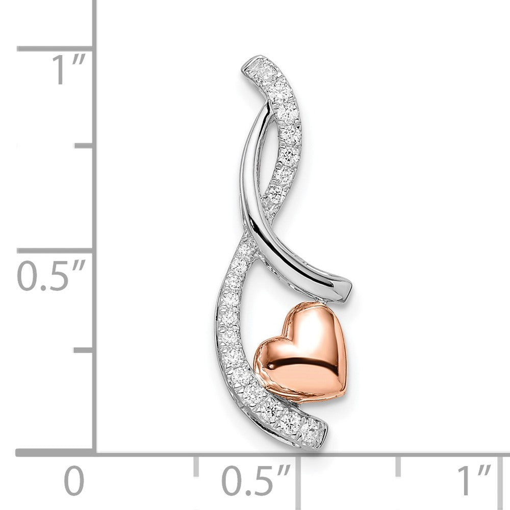 14k Two-tone White and Rose Heart Diamond Chain Slide