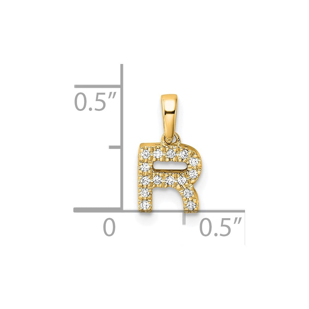 14K  Diamond Letter R Initial with Bail Pendant