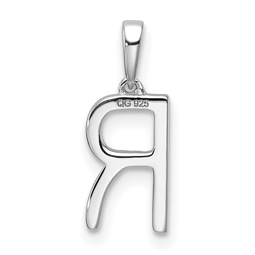 14K White Gold Diamond Letter R Initial Pendant