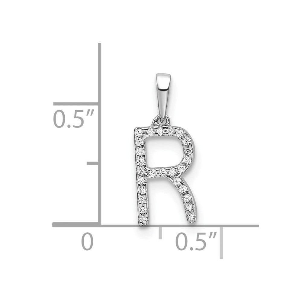 14K White Gold Diamond Letter R Initial Pendant