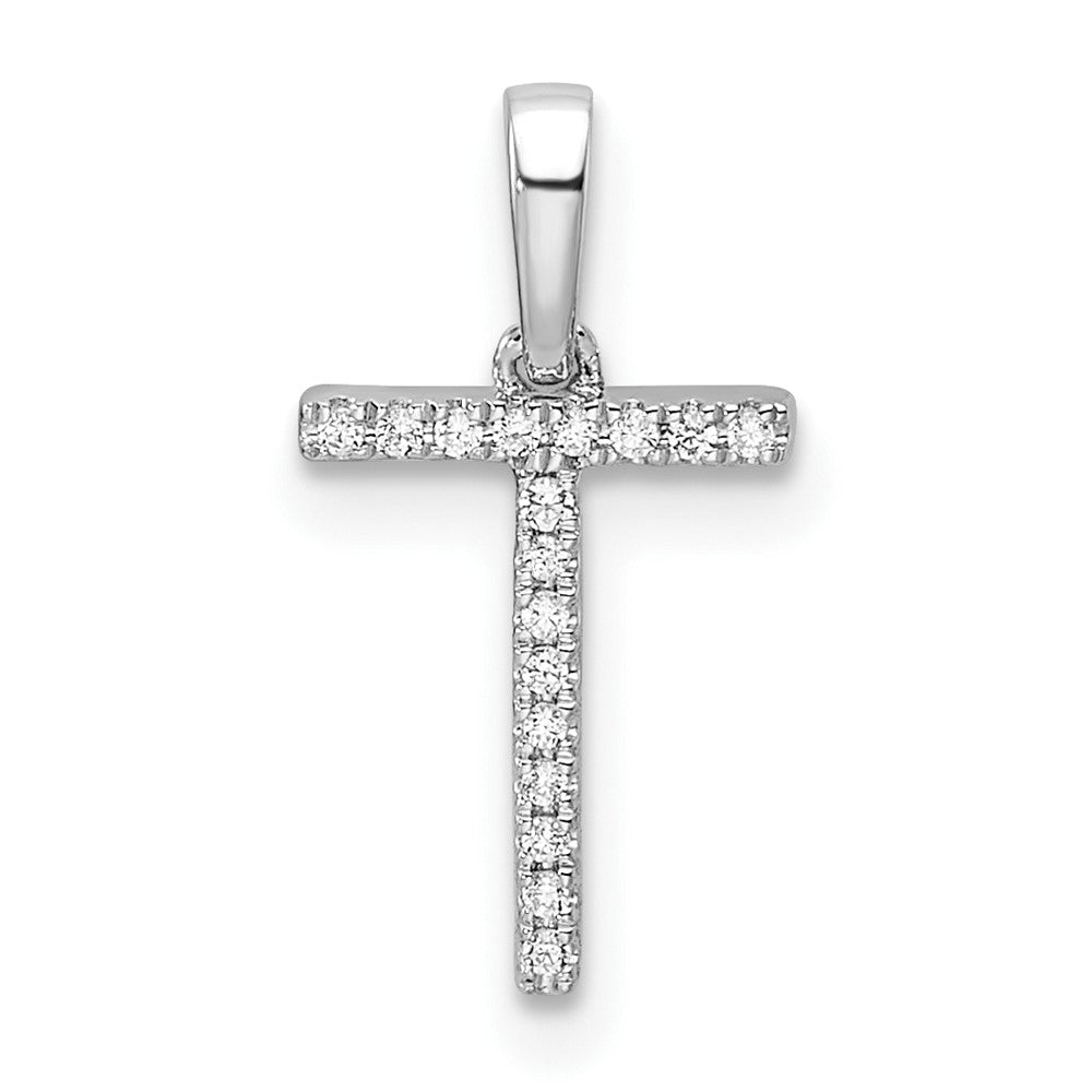 14K White Gold Diamond Letter T Initial Pendant