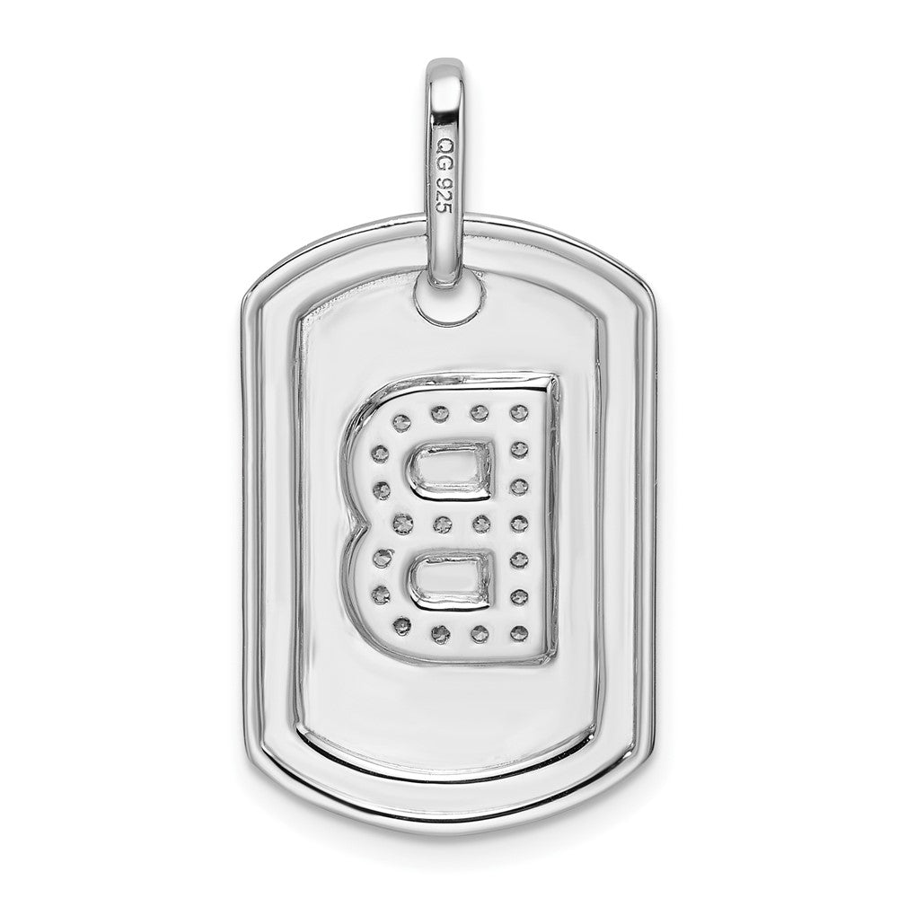 14K White Gold Diamond Initial B Dog Tag Charm