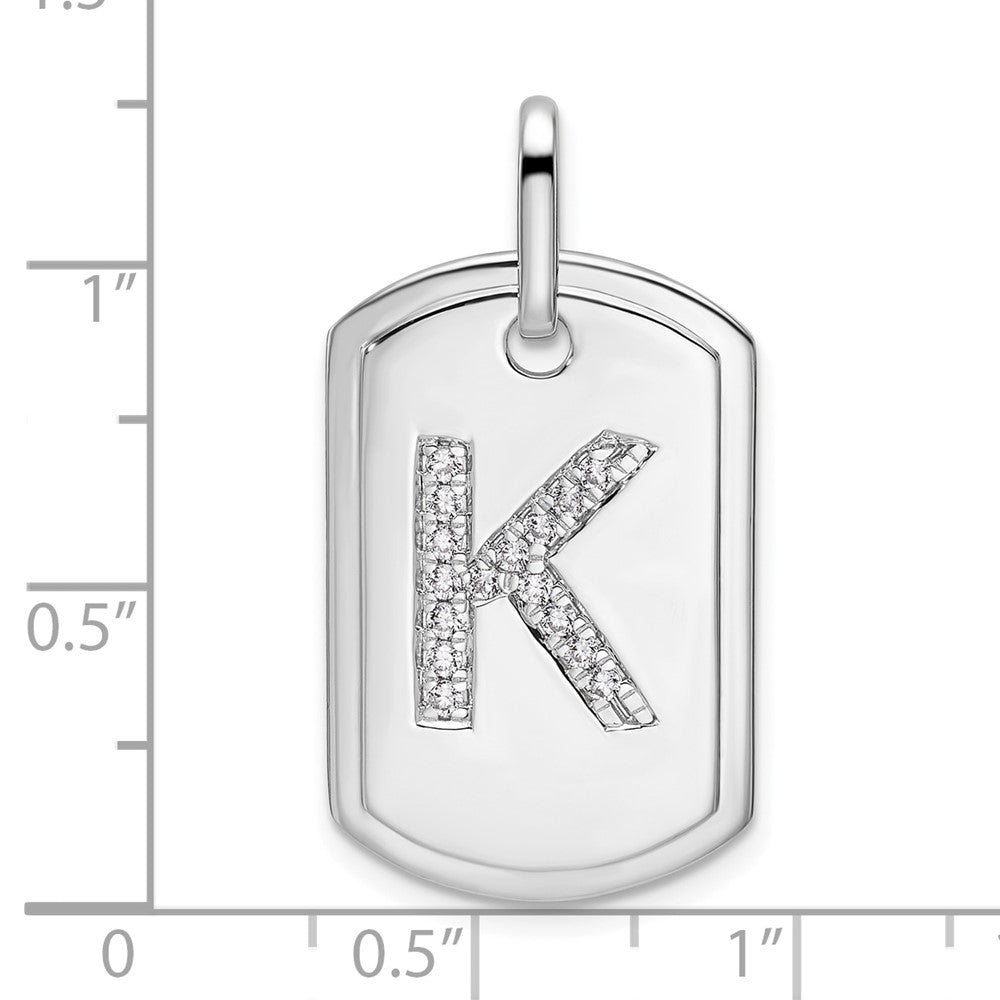 14K White Gold Diamond Initial K Dog Tag Charm