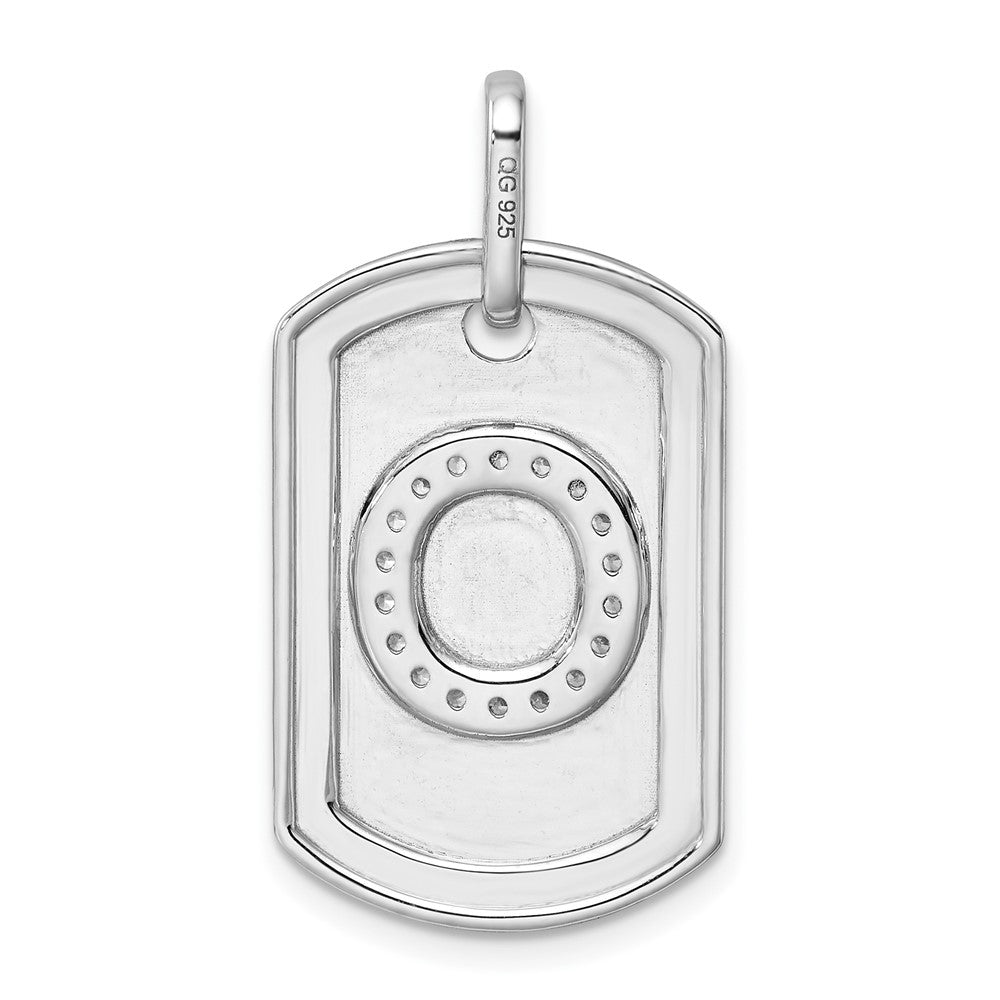 14K White Gold Diamond Initial O Dog Tag Charm
