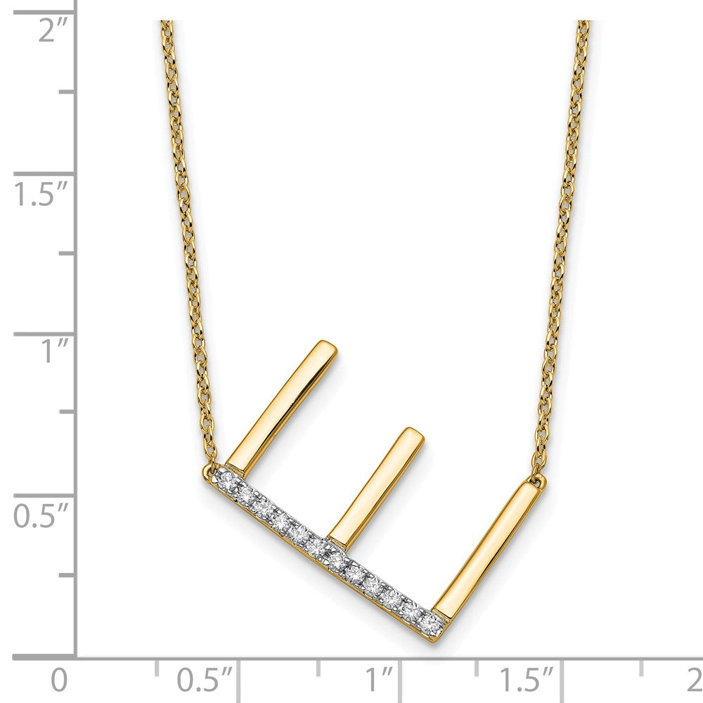14K Sideways Diamond Initial E Necklace