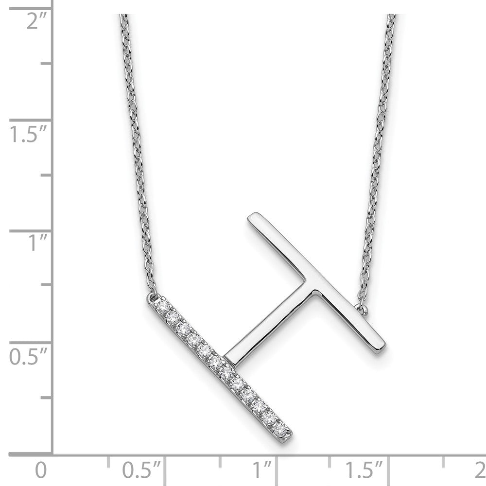 14K White Gold Sideways Diamond Initial H Necklace