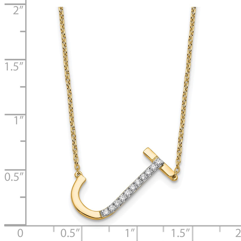 14K Sideways Diamond Initial J Necklace