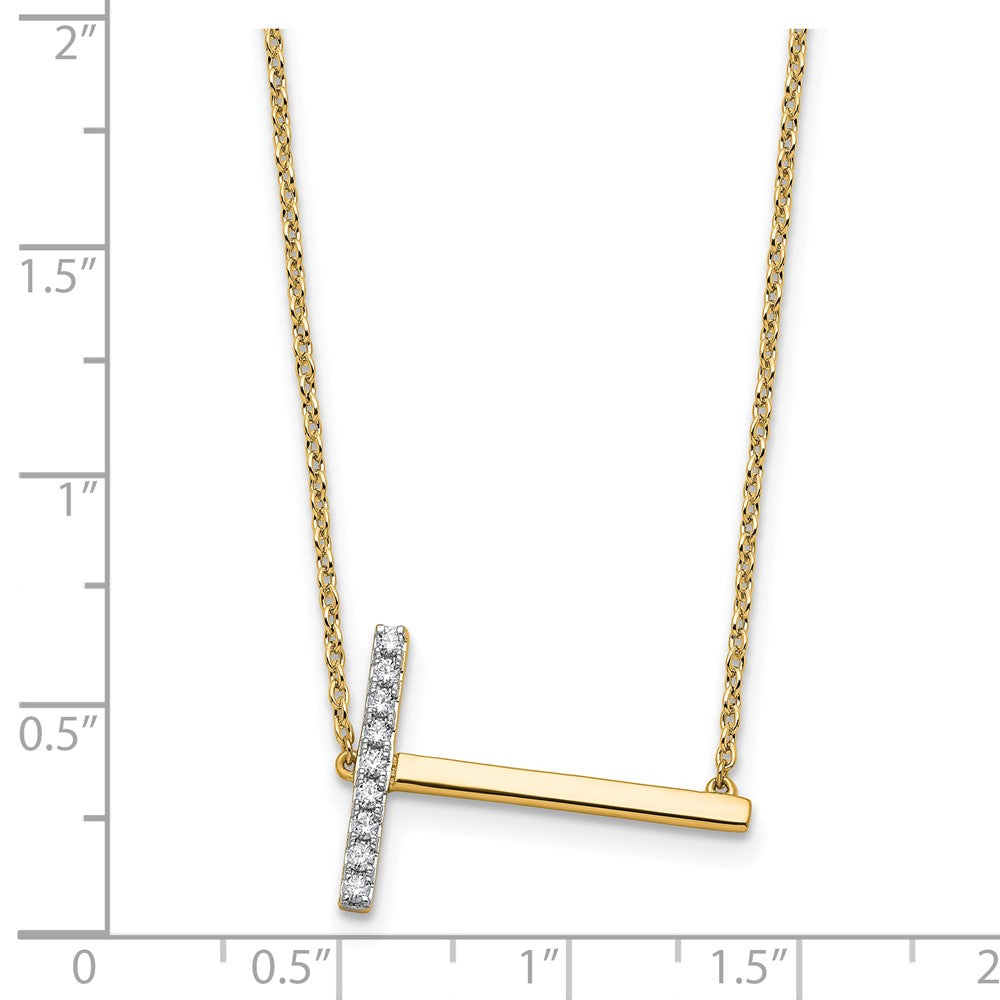 14K Sideways Diamond Initial T Necklace