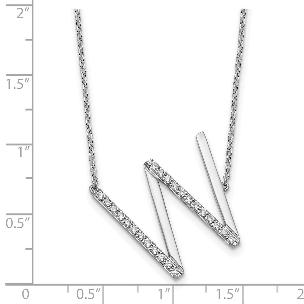 14K White Gold Sideways Diamond Initial W Necklace
