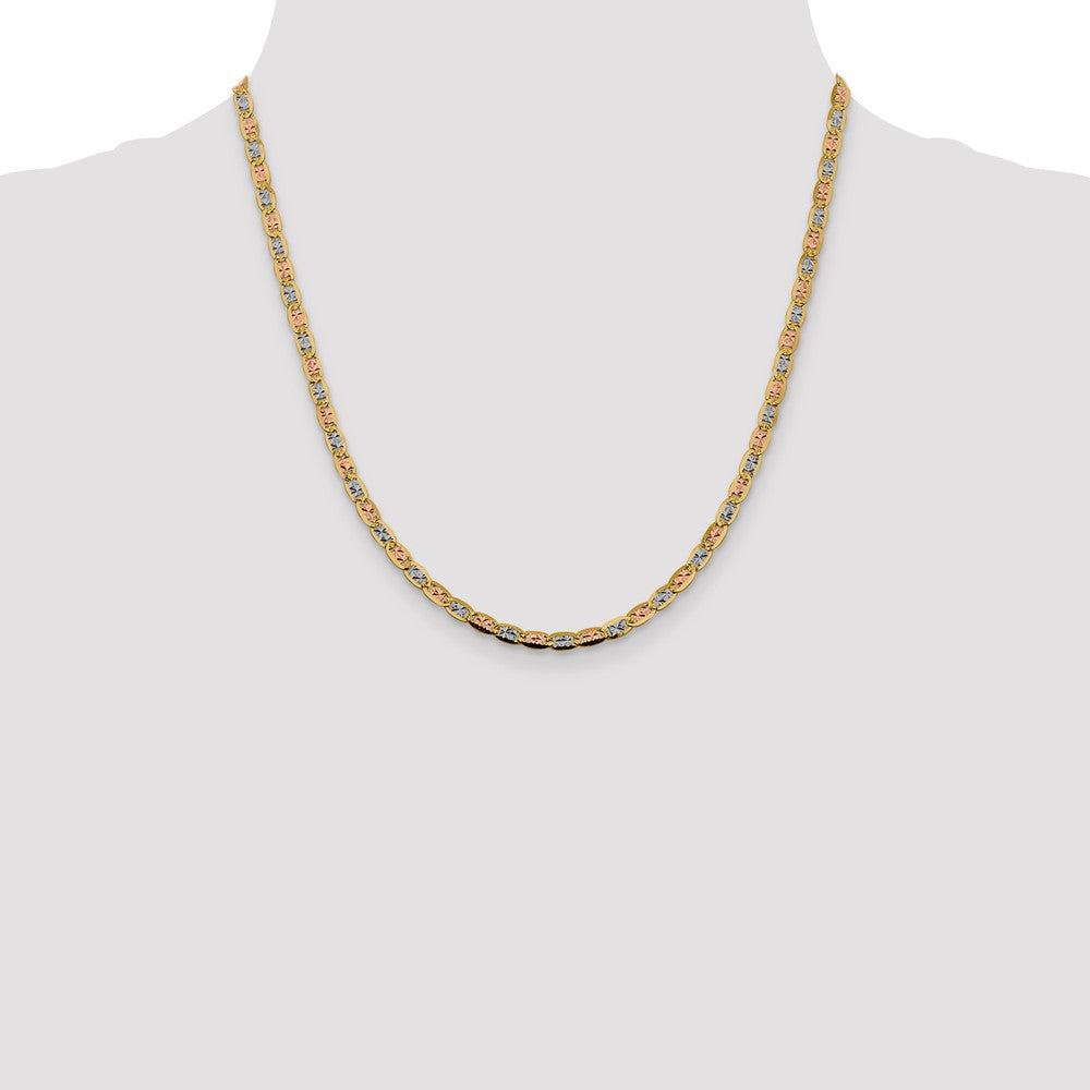 14K 20 inch 3.8mm Tri-color Pav? Valentino with Lobster Clasp Chain