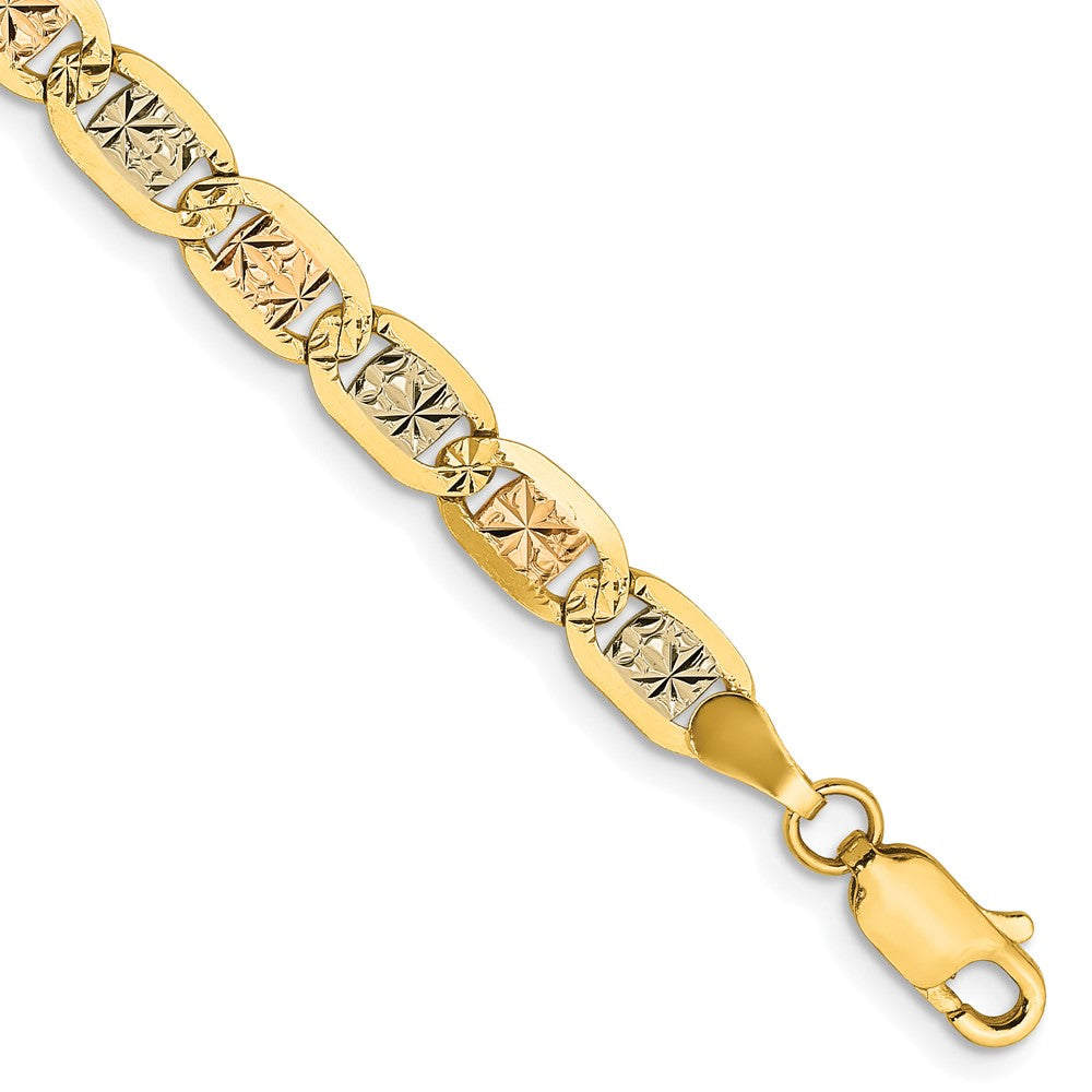 14K 7 inch 4.65mm Tri-color Pav? Valentino with Lobster Clasp Bracelet