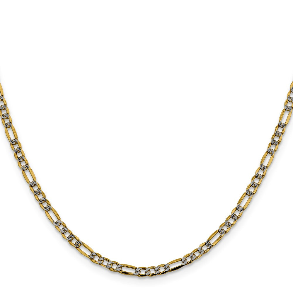 14K 18 inch 3.2mm Semi-Solid with Rhodium Pav? Figaro with Lobster Clasp Chain