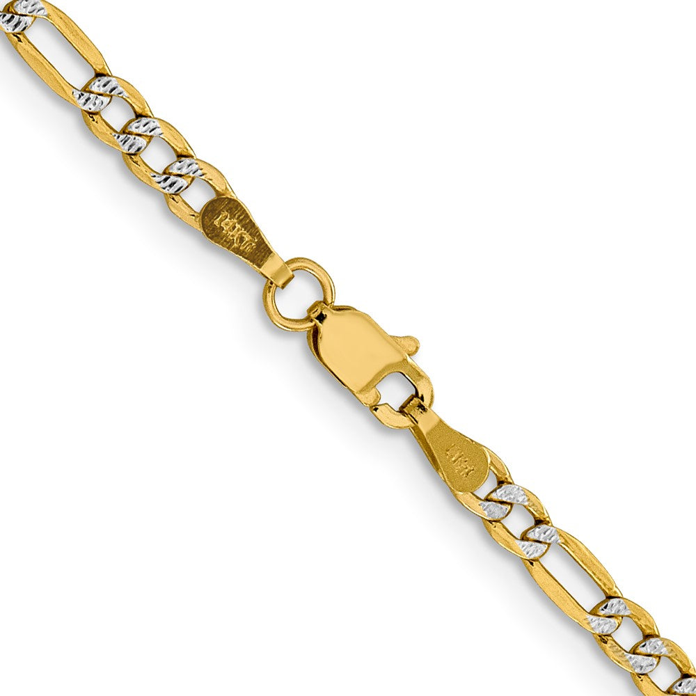 14K 20 inch 3.2mm Semi-Solid with Rhodium Pav? Figaro with Lobster Clasp Chain