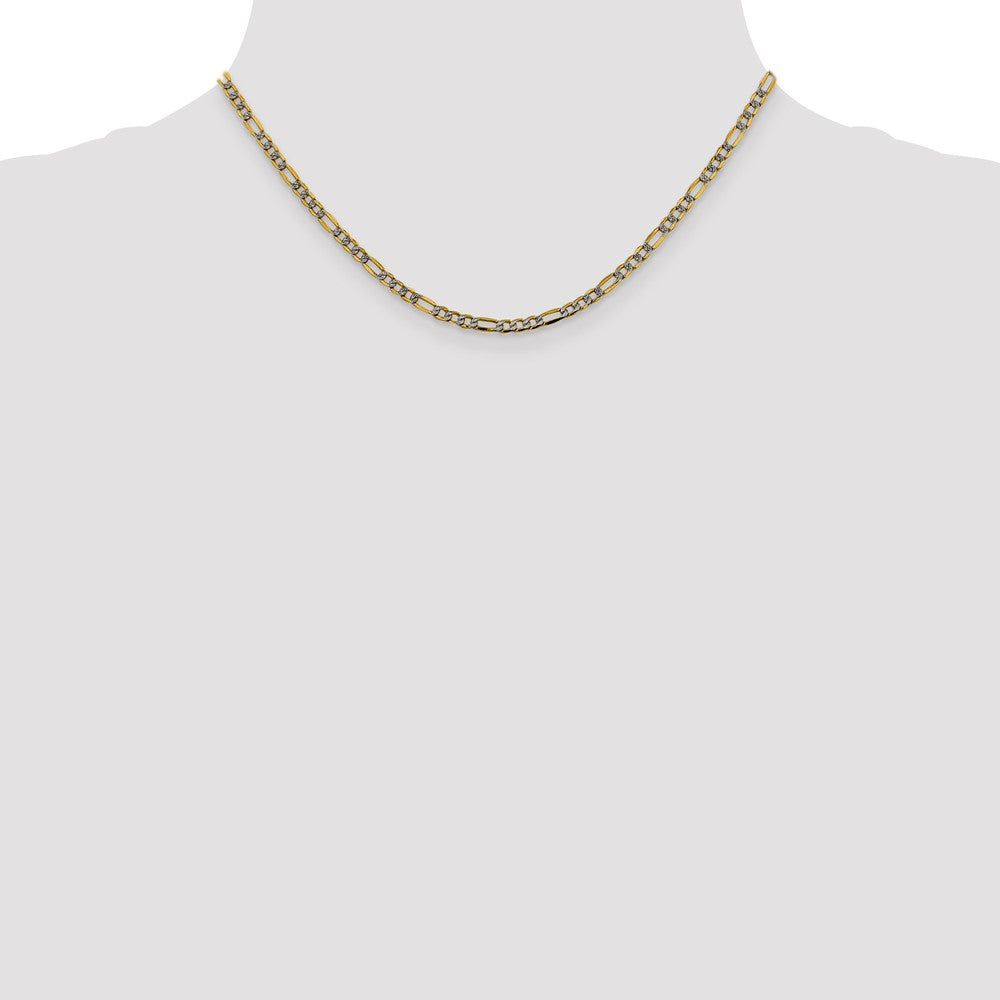 14K 16 inch 3.2mm Semi-Solid with Rhodium Pav? Figaro with Lobster Clasp Chain