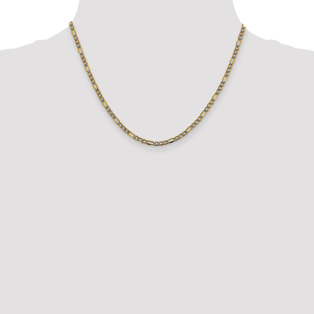 14K 18 inch 3.2mm Semi-Solid with Rhodium Pav? Figaro with Lobster Clasp Chain