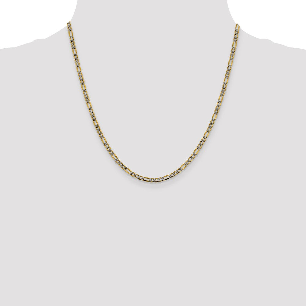 14K 20 inch 3.2mm Semi-Solid with Rhodium Pav? Figaro with Lobster Clasp Chain