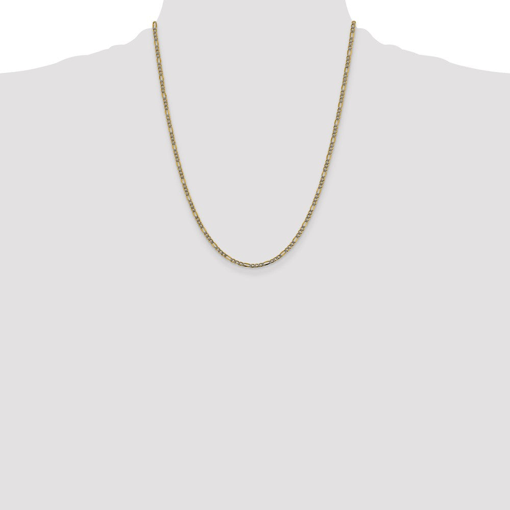 14K 22 inch 3.2mm Semi-Solid with Rhodium Pav? Figaro with Lobster Clasp Chain