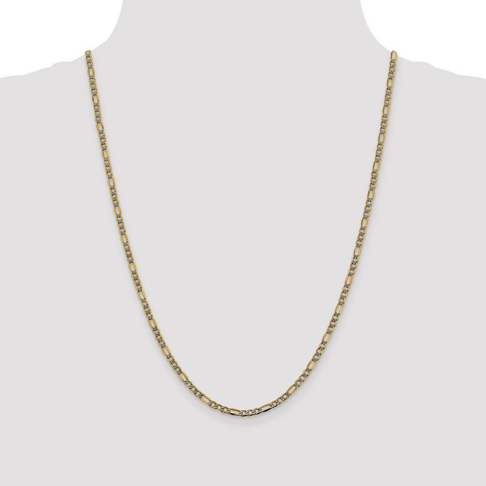 14K 24 inch 3.2mm Semi-Solid with Rhodium Pav? Figaro with Lobster Clasp Chain