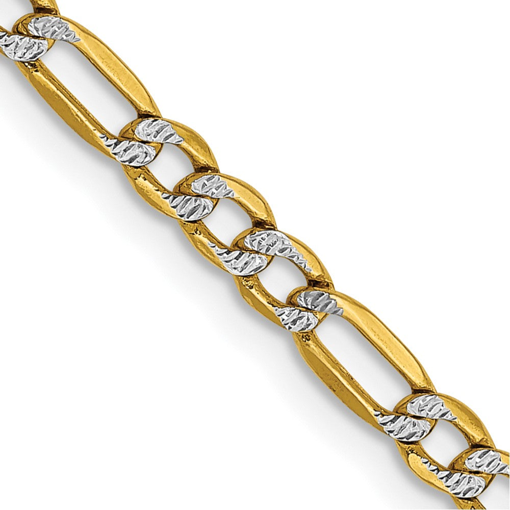 14K 18 inch 3.2mm Semi-Solid with Rhodium Pav? Figaro with Lobster Clasp Chain