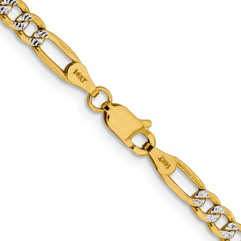 14K 22 inch 3.9mm Semi-Solid with Rhodium Pav? Figaro with Lobster Clasp Chain