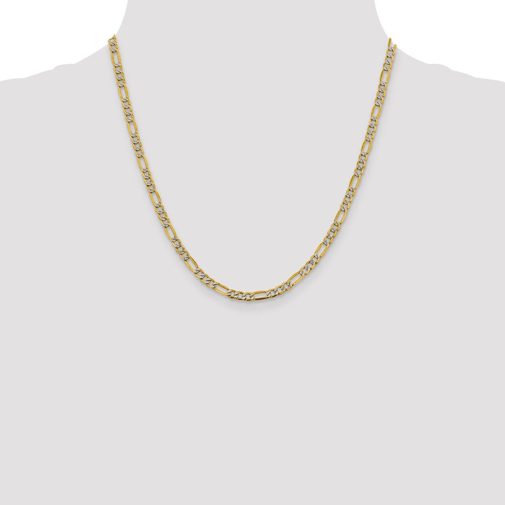 14K 20 inch 3.9mm Semi-Solid with Rhodium Pav? Figaro with Lobster Clasp Chain