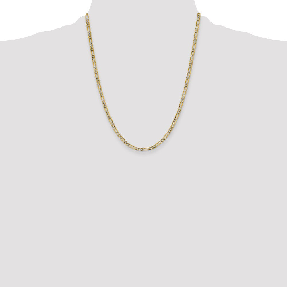 14K 22 inch 3.9mm Semi-Solid with Rhodium Pav? Figaro with Lobster Clasp Chain