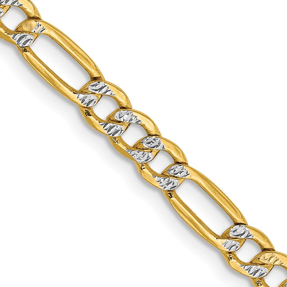14K 22 inch 3.9mm Semi-Solid with Rhodium Pav? Figaro with Lobster Clasp Chain